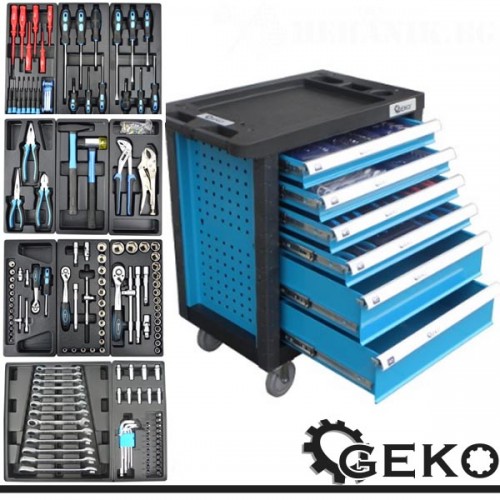 Оборудвана количка за инструменти 6 чекмеджета, 245 части, GEKO G10831