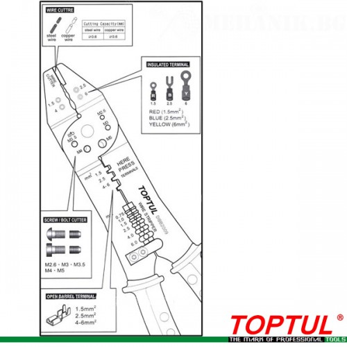 Клещи за кримпване и заголване на кабели TOPTUL DIBB2009 Клещи за кримпване и заголване на кабели TOPTUL DIBB2009