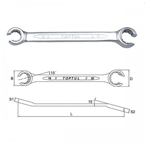 Ключ прорязан 19x22мм TOPTUL - 12pt.