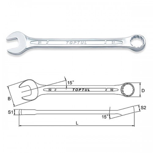 Звездогаечен ключ 15мм, TOPTUL