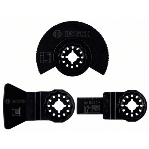 BOSCH 3 части Starlock Комплект за плочки - 2607017324 - 1 Starlock BIM потопяемо ножче Wood and Metal 1 Starlock Carbide LMT сегментно ножче Grout and Abrasive 1 шабер Starlock HCS Multi Material BOSCH 3 части Starlock Комплект за плочки - 2607017324 - За мултифункционални инструменти