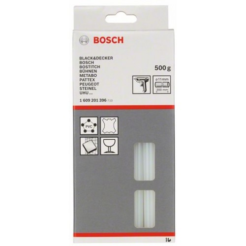 BOSCH Топилково лепило прозрачно - 1609201396 - Диаметър: 11 mmДължина: 200 mmТегло: 500 gПодходящ за обработваеми материали (детайл): Поливинилхлорид (PVC) BOSCH Топилково лепило прозрачно - 1609201396 - За пистолети за топъл силикон и горещ въздух