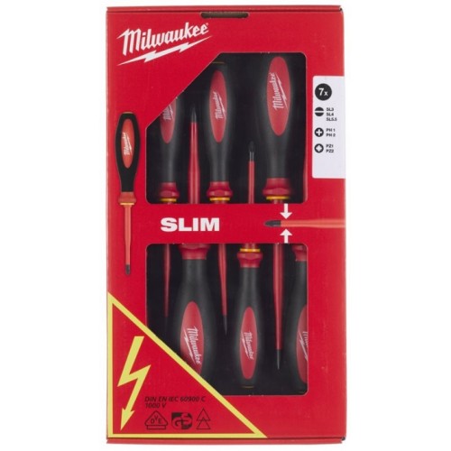 MILWAUKEE КОМПЛЕКТ ОТВЕРТКИ 7 БР. VDE SLIM S - 4932471453 - Отвертки и накрайници