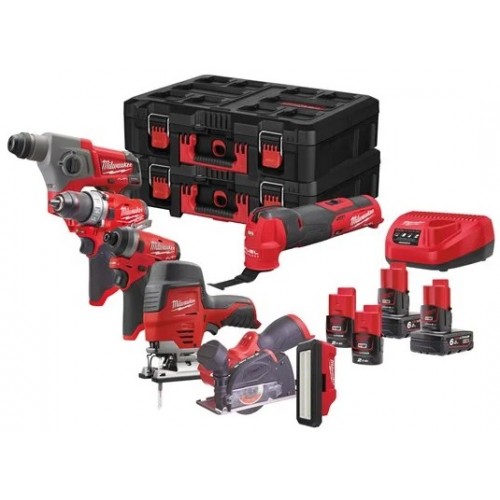 MILWAUKEE M12FPP7A-624P АКУМУЛАТОРЕН КОМПЛЕКТ 7 МАШИНИ + 3 БАТЕРИИ POWER PACK - 4933480555 - Перфоратори - Акумулаторни