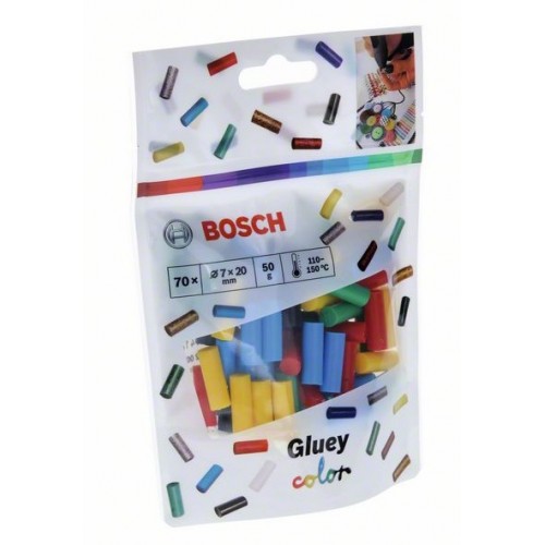 BOSCH Цветни лепилни пръчки за Bosch Gluey 70 бр в пакет - 2608002005 - За пистолети за топъл силикон и горещ въздух