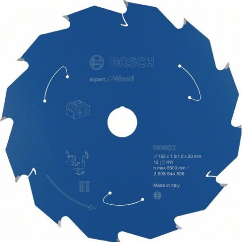 BOSCH Циркулярен Диск за акумулаторни циркуляри Expert for Wood 165x20x1.5/1x12T - 2608644506 - Консумативи за циркуляри