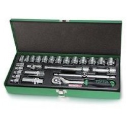 TOPTUL - Комплект тресчотка и вложки 3/8“, 25 бр., метална кутия