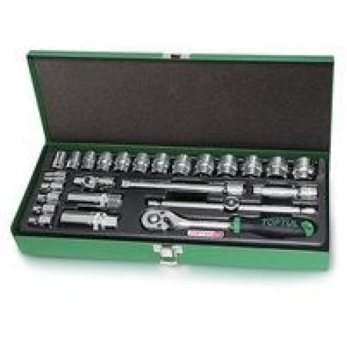 TOPTUL - Комплект тресчотка и вложки 3/8“, 25 бр., метална кутия
