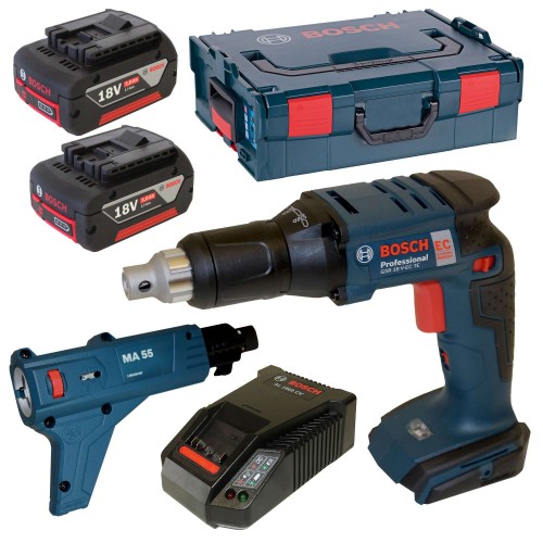 Акумулаторен винтоверт за сухо строителство GSR 18V-EC TE 2x5,0AH L-Boxx+MA55 - 06019C8006 - GSR 18 VE-EC Professional окомплектован с: Артикул Включен GAL 1880 CV бързозарядно устройство 1 600 A00 B8G Акумулаторен винтоверт за сухо строителство GSR 18V-EC TE 2x5,0AH L-Boxx+MA55 - 06019C8006 - Винтоверти