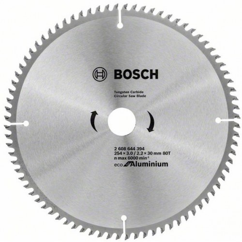 BOSCH Циркулярен Диск ECO for ALU 254x3.0/2.2x30 80T - 2608644394 - Външен диаметър: 254 mmОтвор: 30 mmШирочина на рязане (b1) mm / дебелина на основния диск (b2): 3,0/2,2 mmБрой на зъбите: 80Форма на зъбите: HLTCGМакс BOSCH Циркулярен Диск ECO for ALU 254x3.0/2.2x30 80T - 2608644394 - Консумативи за циркуляри