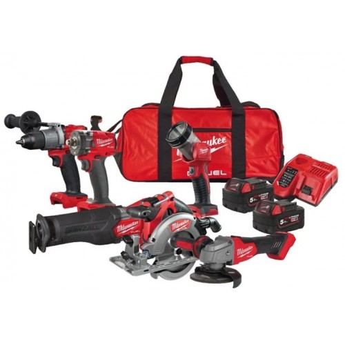 MILWAUKEE M18FPP6L2-502B АКУМУЛАТОРЕН КОМПЛЕКТ 6 МАШИНИ + 2 БАТЕРИИ И ЗАРЯДНО В ЧАНТА - 4933479423 - Гайковерти - Акумулаторни