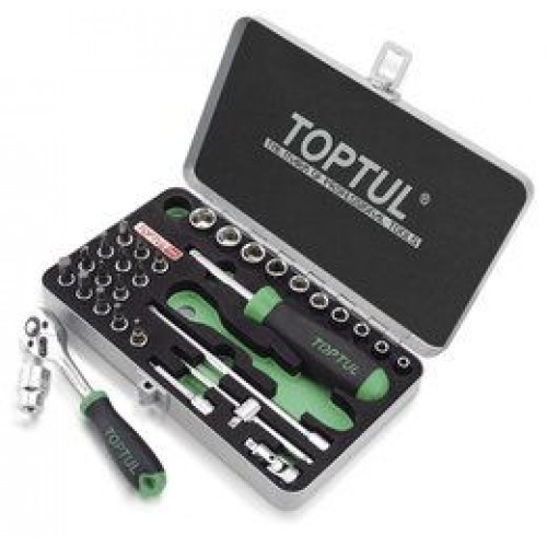 TOPTUL - Комплект тресчотка и вложки 1/4", 31 бр. TOPTUL - Комплект тресчотка и вложки 1/4", 31 бр.