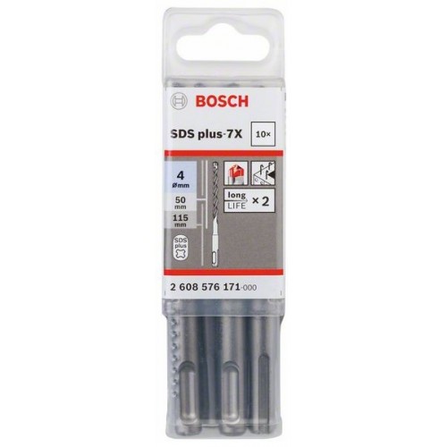 Bosch Свредлa SDS plus 7X  10 бр 4x50x115mm - 2608576171 - Свредла за перфоратори и къртачи