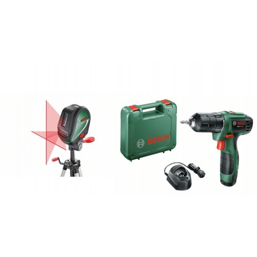 Bosch Лазерен нивелир UniversalLevel 3 (комплект със статив) + Акумулаторен винтоверт EasyDrill 1200 - 0603663901EasyDrill - Измервателни инструменти - Хоби