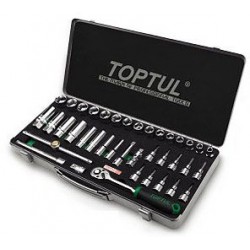TOPTUL - Комплект тресчотка и вложки на 3/8", метална кутия