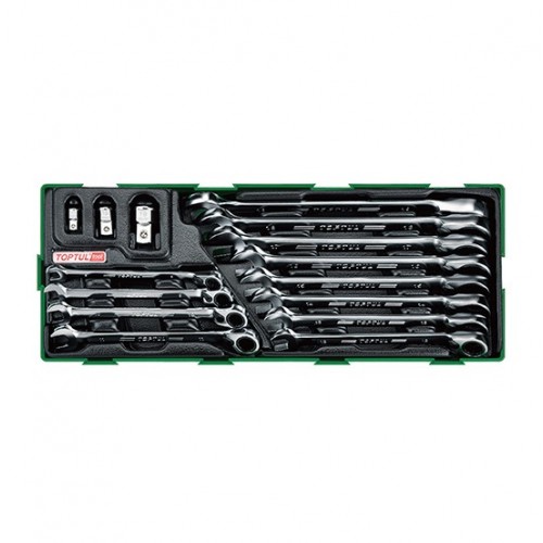 TOPTUL КОМПЛЕКТ ЗА КОЛИЧКА ТРЕСЧОТНИ КЛЮЧОВЕ - GTA1541 - 12 ABAF0808~191972 Teeth Pro-Series Reversible Ratchet Combination Wrenches8, 9, 10, 11, 12, 13, 14, 15, 16, 17, 18, 19 mm3 CANA0810~1619Socket Adapto TOPTUL КОМПЛЕКТ ЗА КОЛИЧКА ТРЕСЧОТНИ КЛЮЧОВЕ - GTA1541 - TOPTUL
