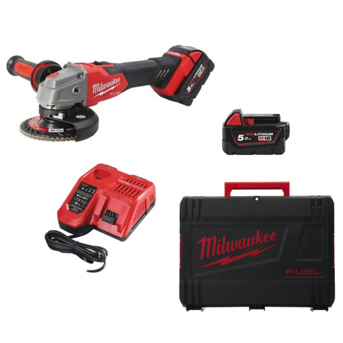 MILWAUKEE M18FSAG125XB-502X АКУМУЛАТОРЕН ЪГЛОШЛАЙФ 125 MM 18V 2x5.0 Ah - 4933478430 - Може да се сравни с 1200 W електрически ъглошлайф Редуциран размер на главата и по-нисък ъгъл при батерията - за подобрен баланс & ергономичност в ср MILWAUKEE M18FSAG125XB-502X АКУМУЛАТОРЕН ЪГЛОШЛАЙФ 125 MM 18V 2x5.0 Ah - 4933478430 - Ъглошлайфи - Акумулаторни